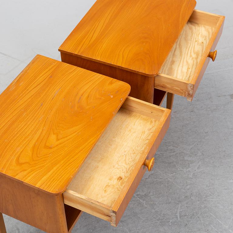 A pair of elm wood bedside tables, mid 20th Century.