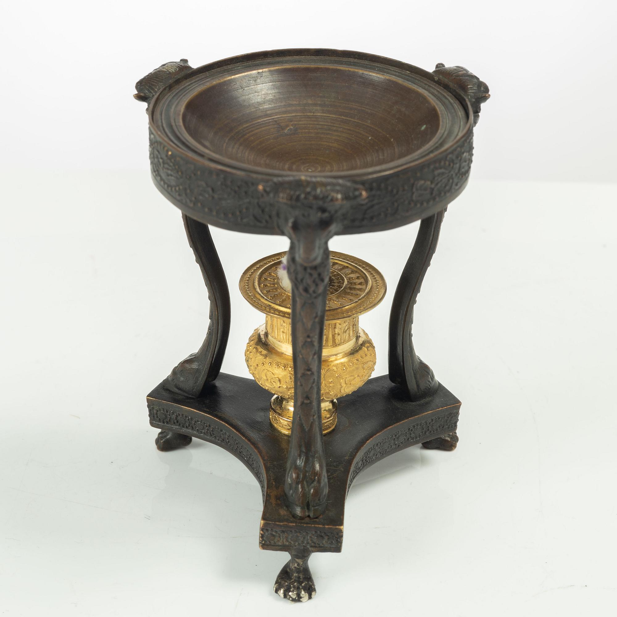 A French Empire ormolu and patinated brûle-parfume, early 19th century.