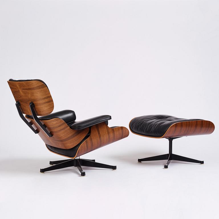 Charles & Ray Eames, a 'Lounge chair' and ottoman, Vitra, 1960-1970s.