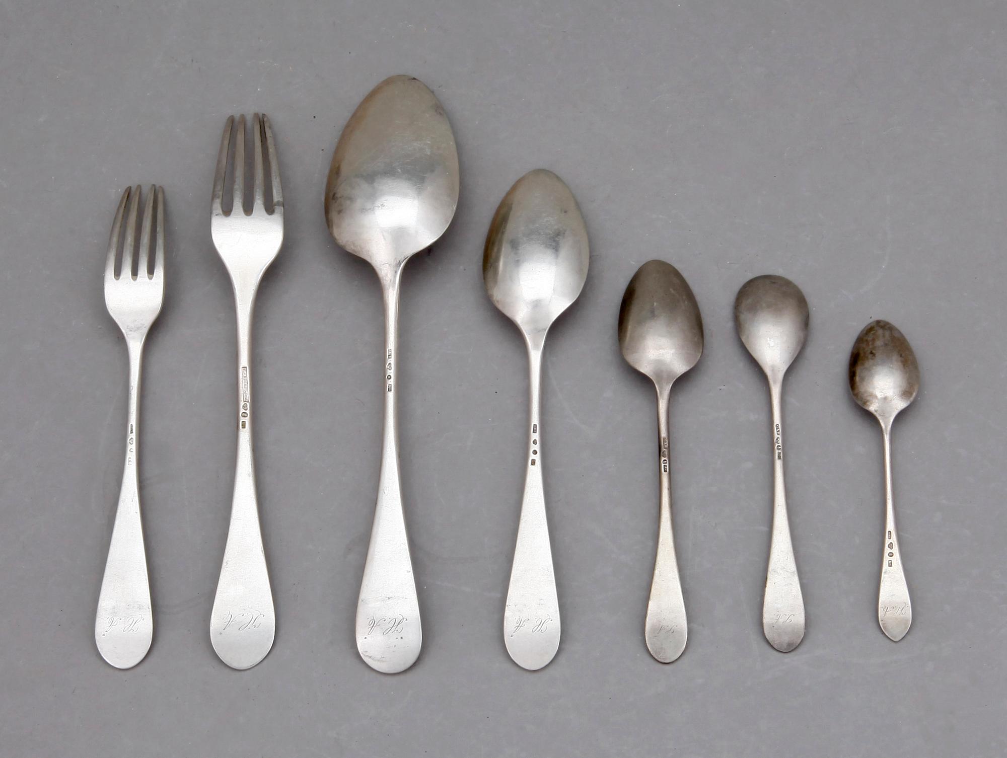 BESTICK, silver, 66 delar, GAB och JET, Stockholm, ca 1886-1901, vikt ca 3098 g.
