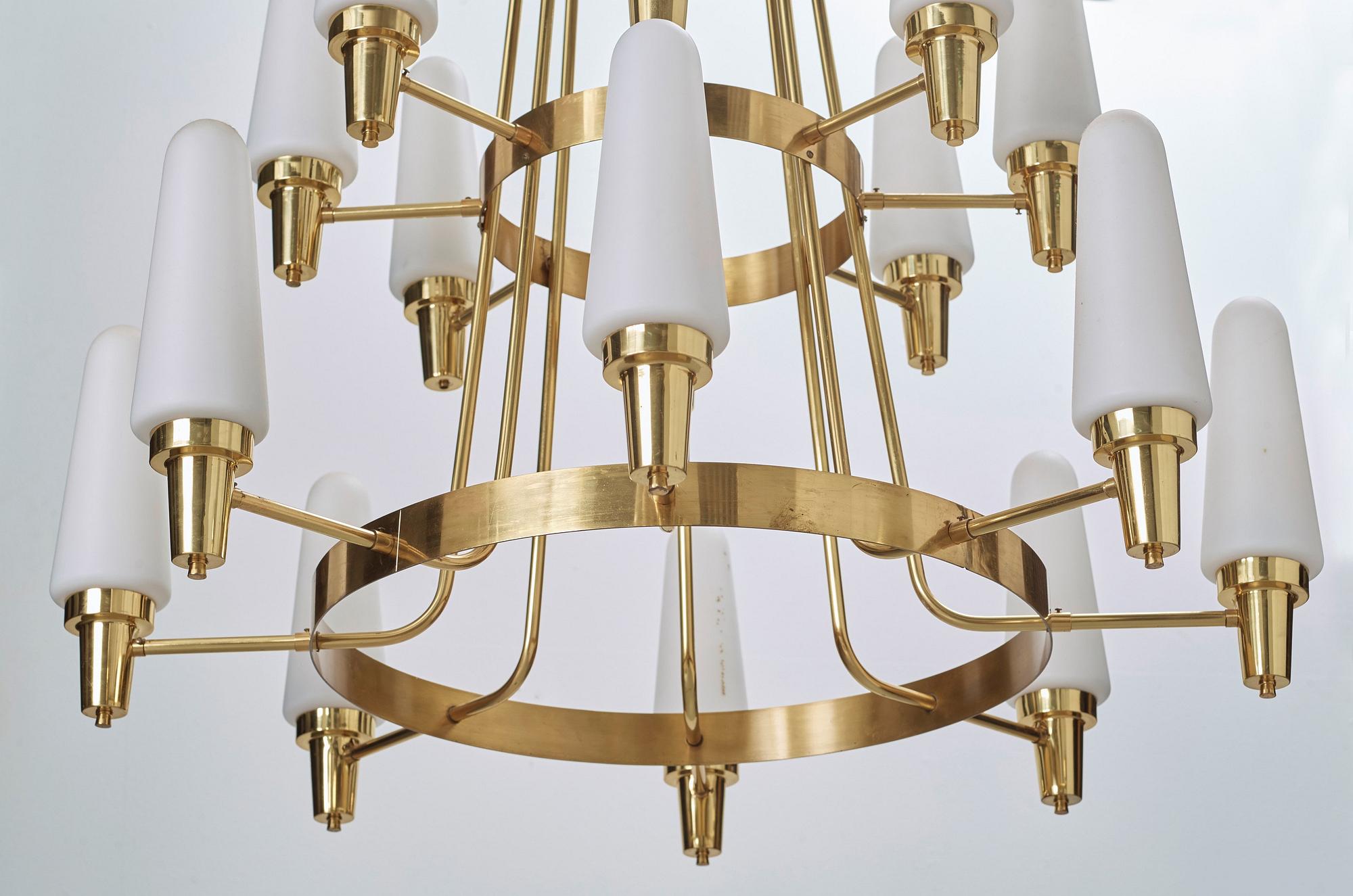 A Swedish 1950's brass chandelier.