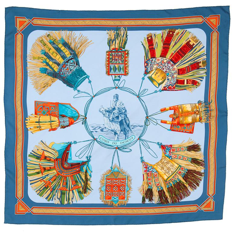 HERMÈS, a silk scarf, "Cuirs du desert".