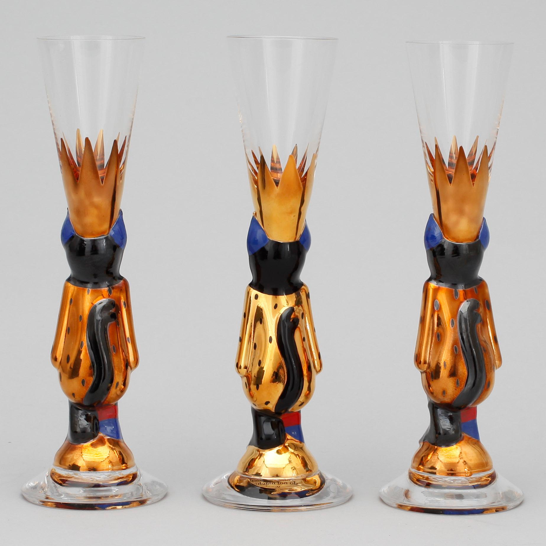 SNAPSGLAS, 3 st. Design Gunnar Cyrén ur Nobelservisen. Orrefors.