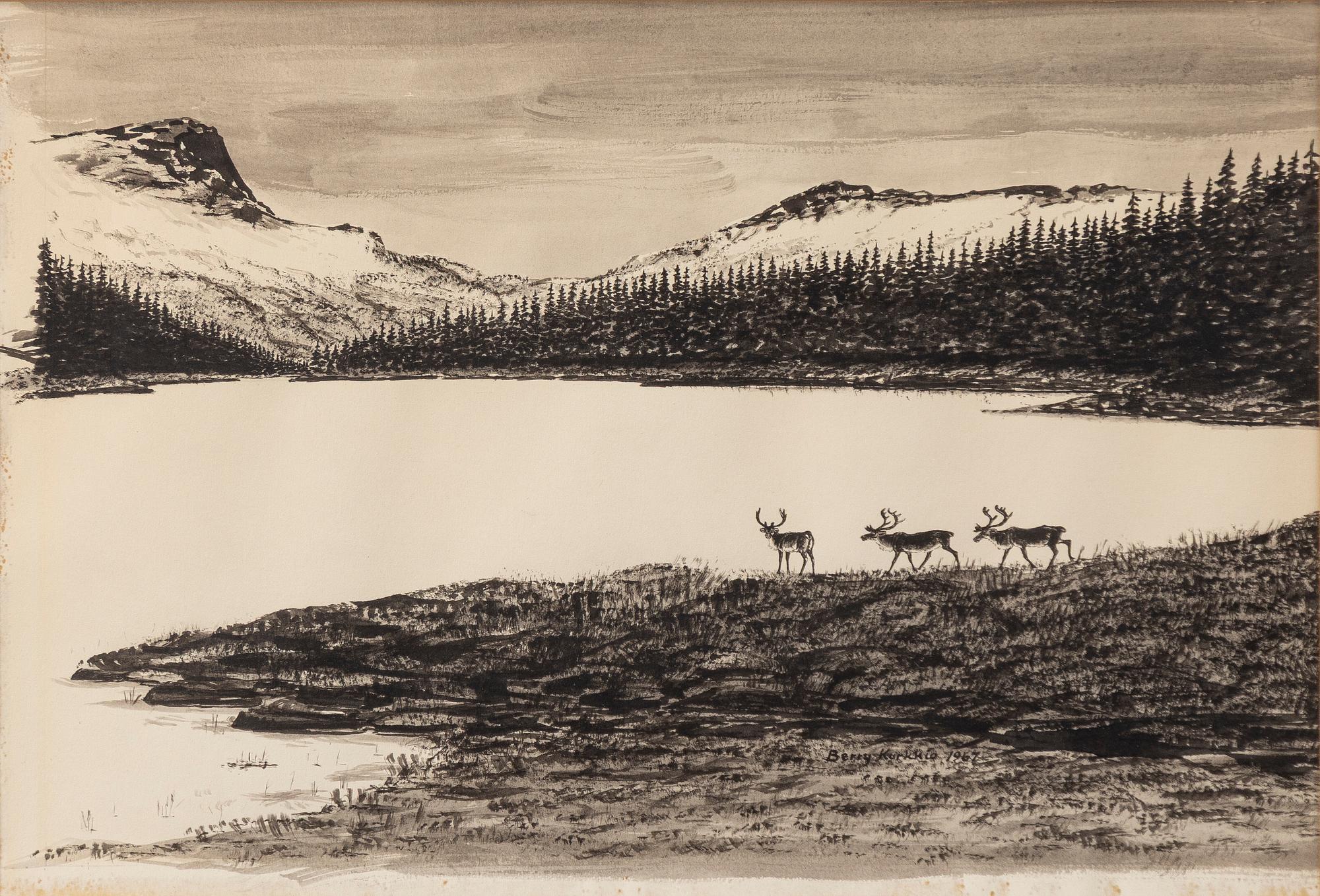 Berry Kurkkio, Reindeer by a mountain lake.