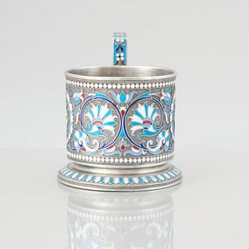 A Russian silver and enamel tea-glass holder, Moscow 1899-1908. Possibly Vasily Agafonov.