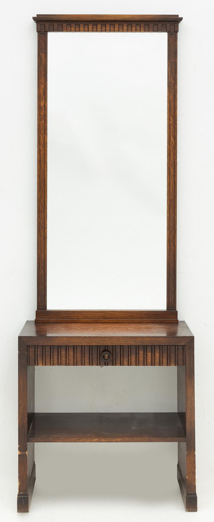 Hall furniture consisting of a chest of drawers and a mirror, first half of the 20th Century.
