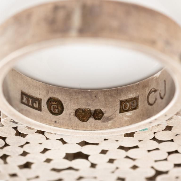 Cecilia Johansson, a bracelet, a ring, and a pair of earrings, silver, Gothenburg 1964 and 1965.