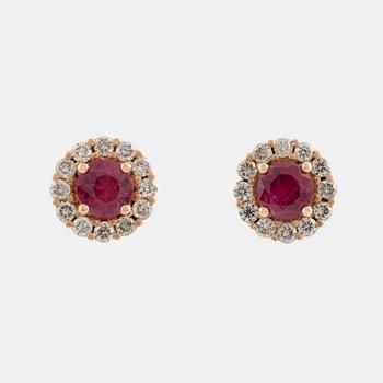 Ruby and brilliant cut diamond earrings.