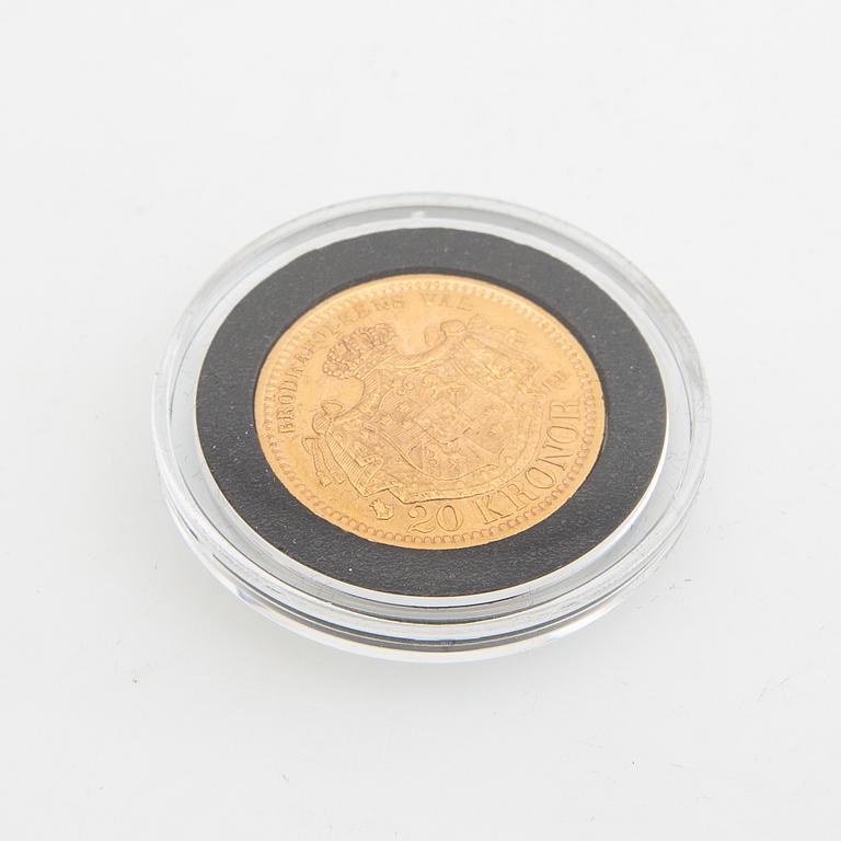 Gold coin Sweden, Oscar II 20 kr, 1880.