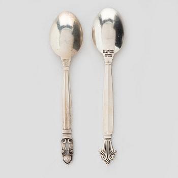 Georg Jensen, Kaffeskedar, 6 + 6 st, sterlingsilver, "Dronning/Acanthus", och "Konge/Acorn", Georg Jensen/Jensen & Wendel, Danmark.