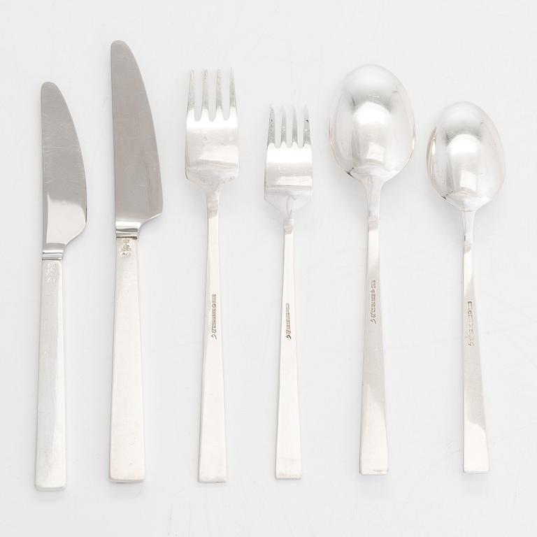 Bertel Gardberg, a 42-piece set of "Birgitta" silver cutlery, marked BG, Hopeatehdas oy, Helsinki 1962.