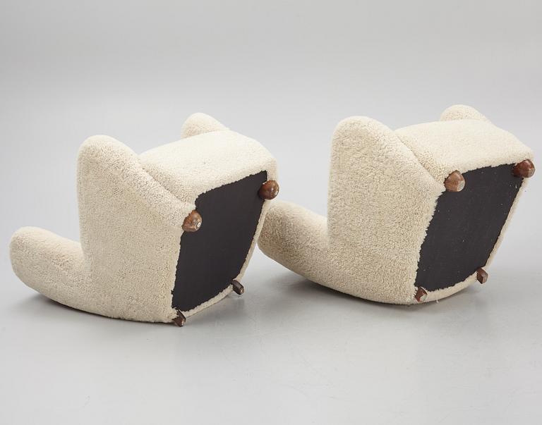 A pair of Danish Modern sheepskin armchairs, 1930's/40's.