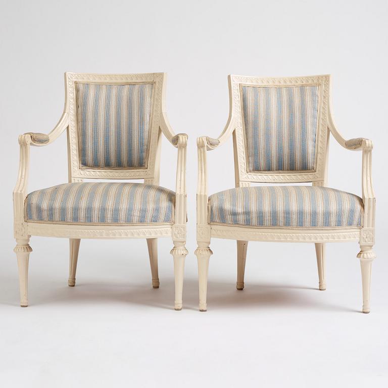 A pair of Gustavian armchairs, second part of the 18th century.