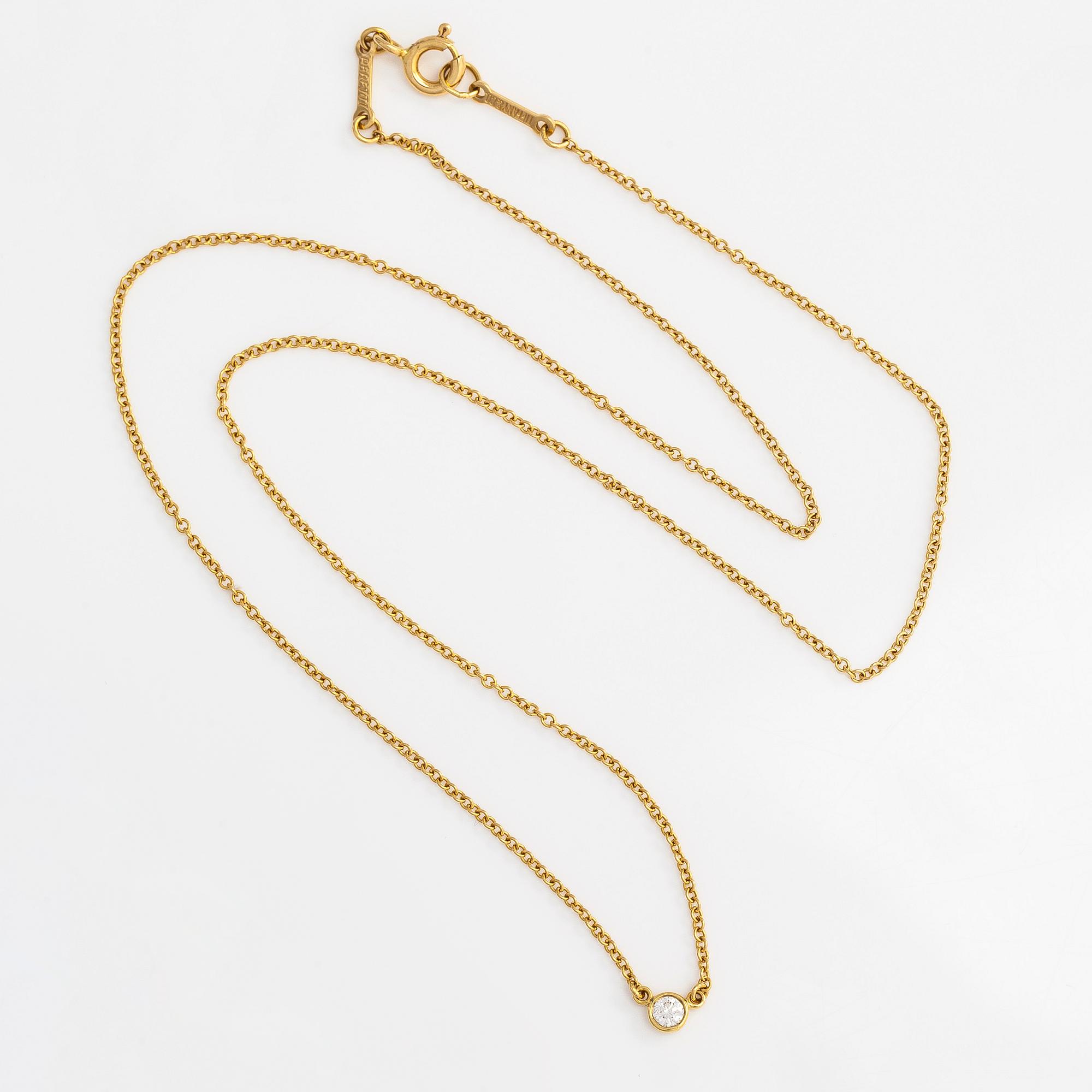 Tiffany & Co, Elsa Peretti, halsband, "Diamonds by the Yard", 18K guld med en briljantslipad diamant.