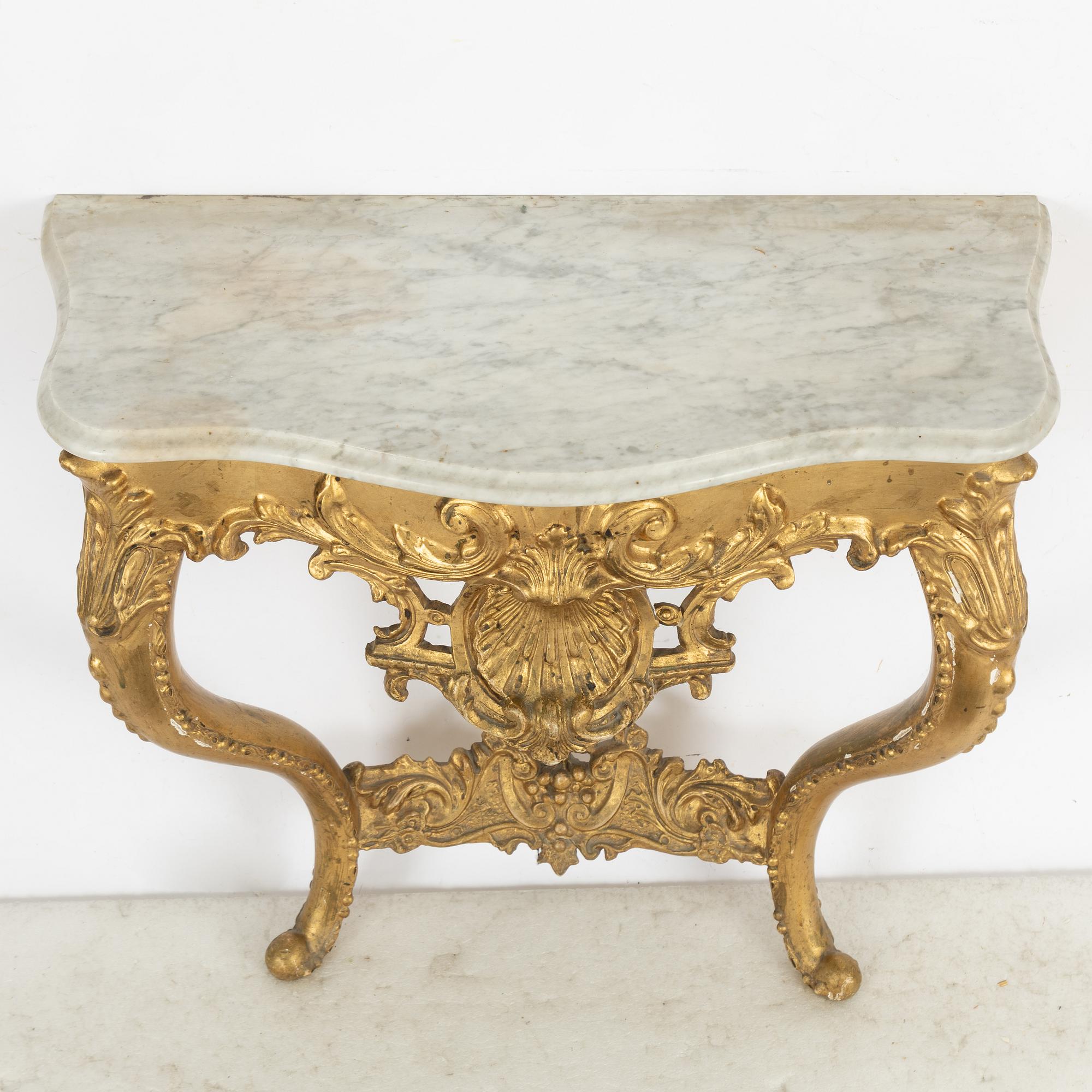 Spegel och konsolbord, rokokostil 1800-tal.