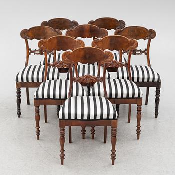 Chairs, 8 pcs, late Empire, mid-19th century.