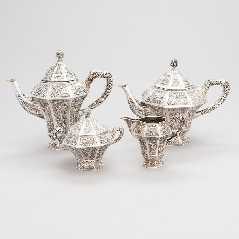 Te- och kaffeservis, 4 delar, silver, Tyskland 1900-talets första hälft.