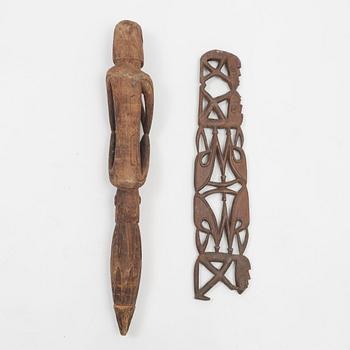 Two Asmat wood carvings/sculptures, Indonesia, Jakarta, 20th Century.