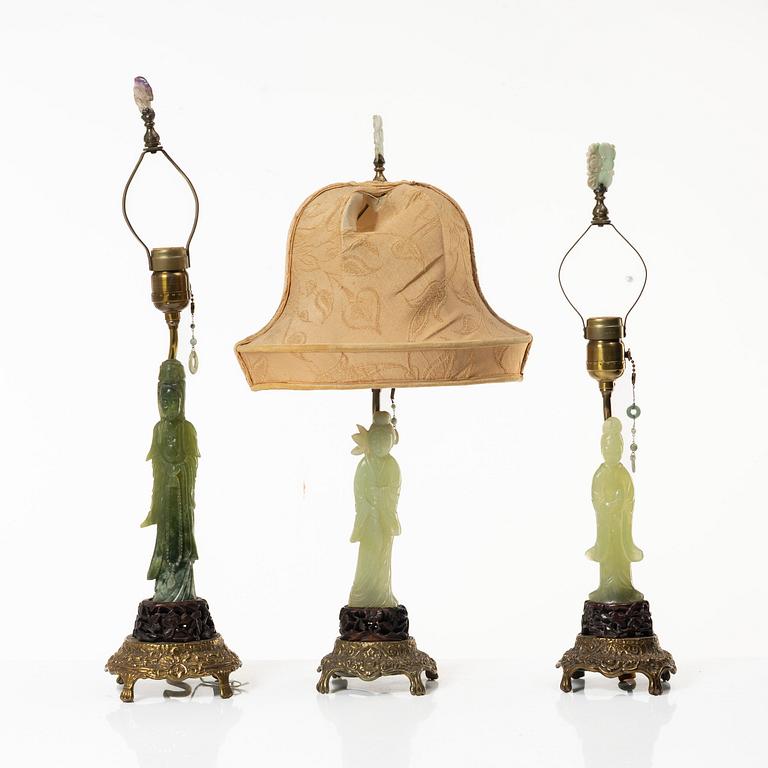 A set of three sculptures/table lamps, China, 20th century.