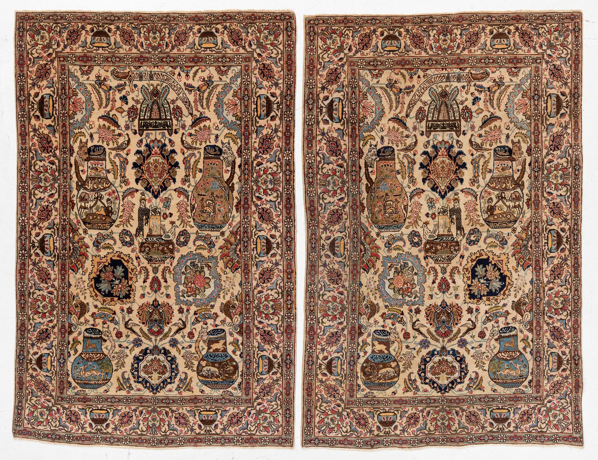A pair of semi antique Tabriz rugs, Northwest Persia, c. 210 x 136 cm.