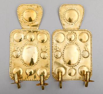 LJUSPLÅTAR, 1 par, mässing, tidigt 1900-tal.