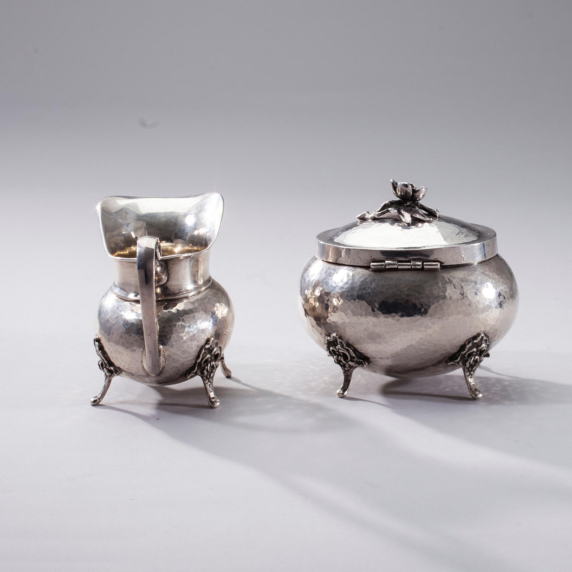 SOCKERSKÅL och GRÄDDSNÄCKA, silver, finska kontrollstämplar, Tyskland 1930-tal. Vikt 359,6 g.