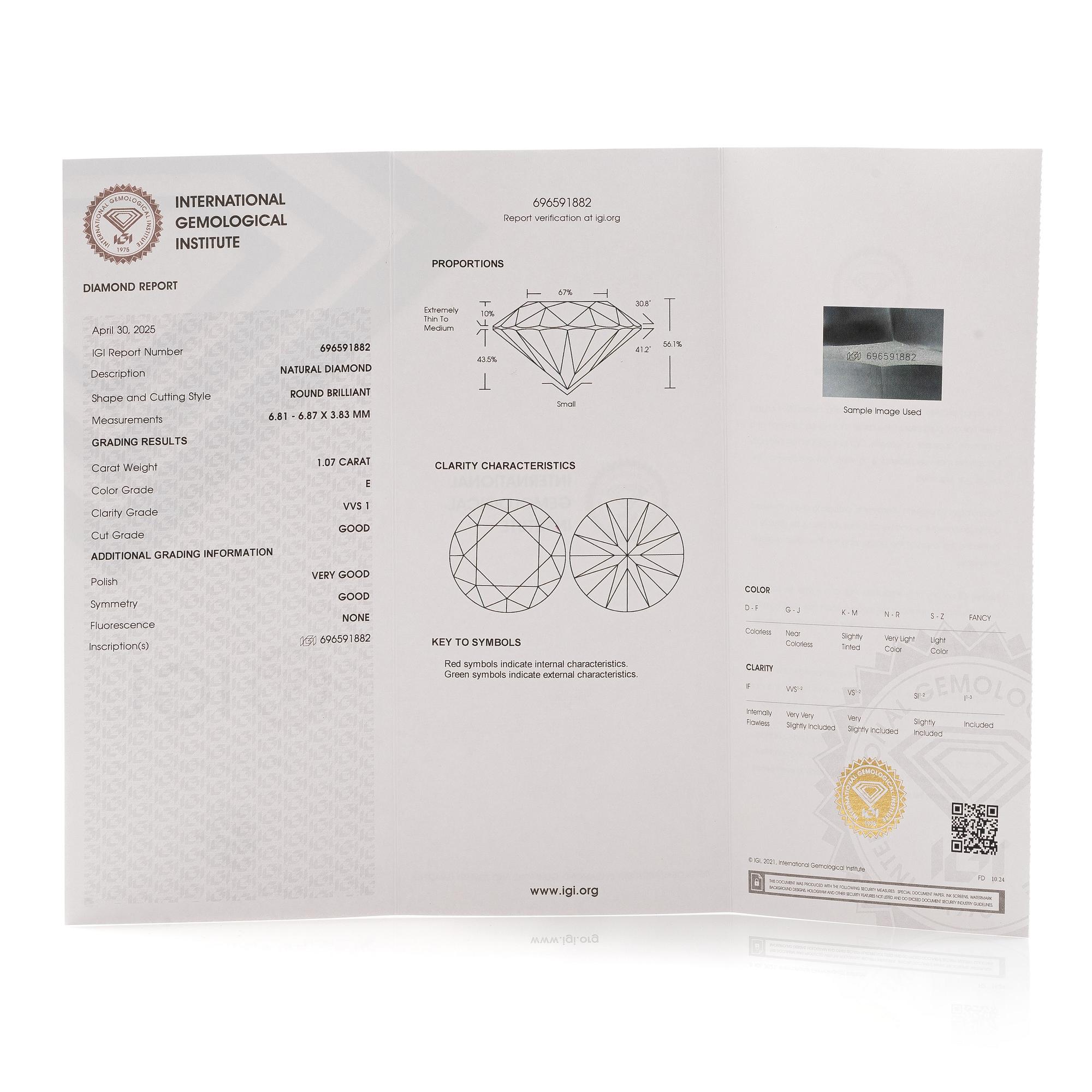 Earrings, single-stone earrings in 18K white gold with brilliant-cut diamonds, accompanied by IGI report.