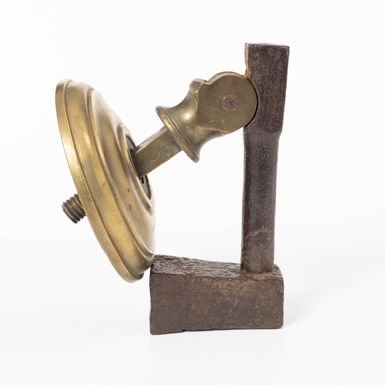 Door knocker, probably 18th century, iron and brass.