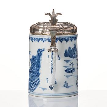 A blue and white Chinese Export silver mounted tankard, Qing dynasty, Qianlong (1736-95). Bergen, Norway 1783.