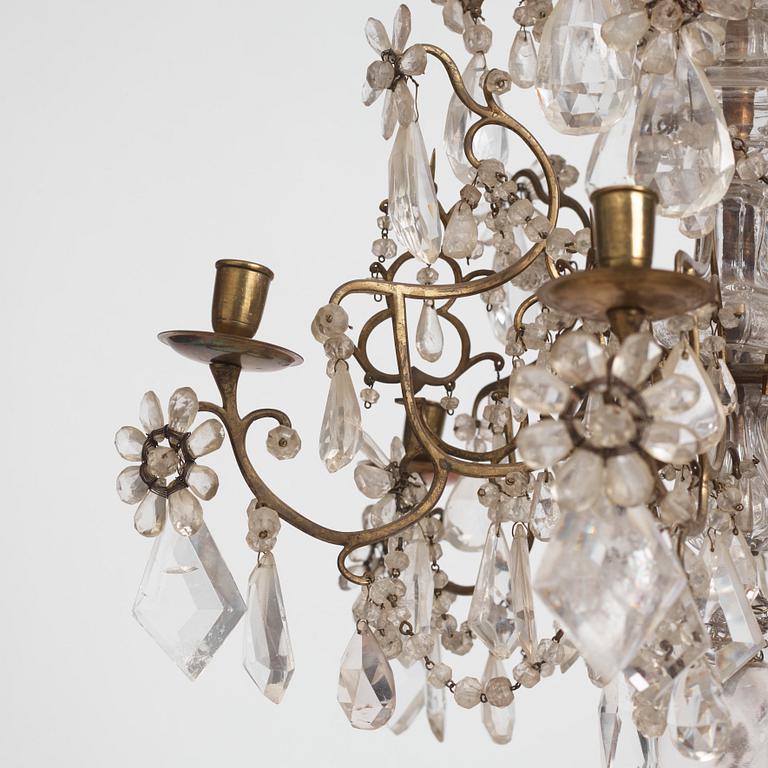 A presumably Italian Baroque and Baroque-style rock crystal and cut-glass six-branch chandelier, 18th century and later.