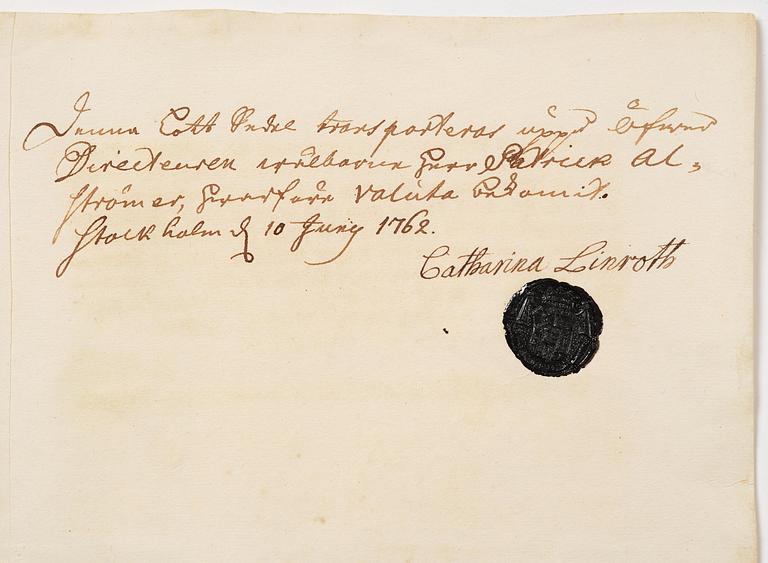 A Swedish share certificate, Ahlingsåhs Manufaktur Werk, No 476, 1728.
