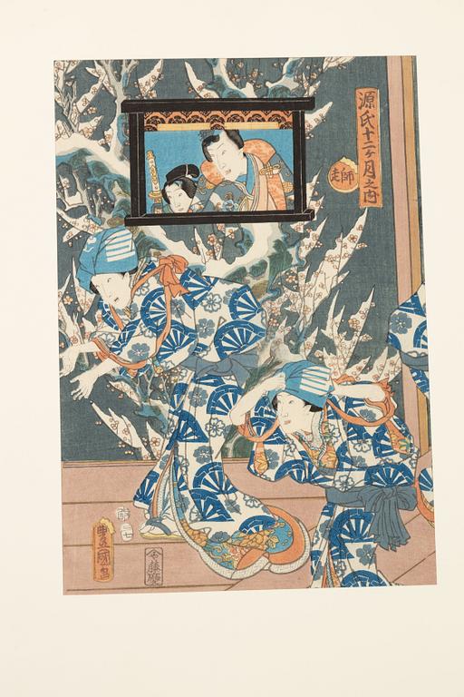 Utagawa Kunisada, 'The Chaste Wife', 'December' and 'Seated actor with sword'.