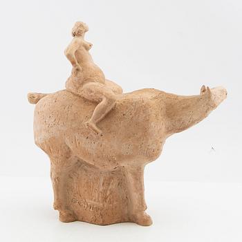 Åke Holm, sculpture, "Lady Godiva", signed terracotta.