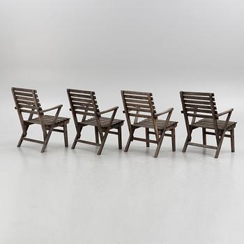 Carl Malmsten, a five piece 'Bergshamra' garden furniture suite, Igelstaverken, Södertälje.