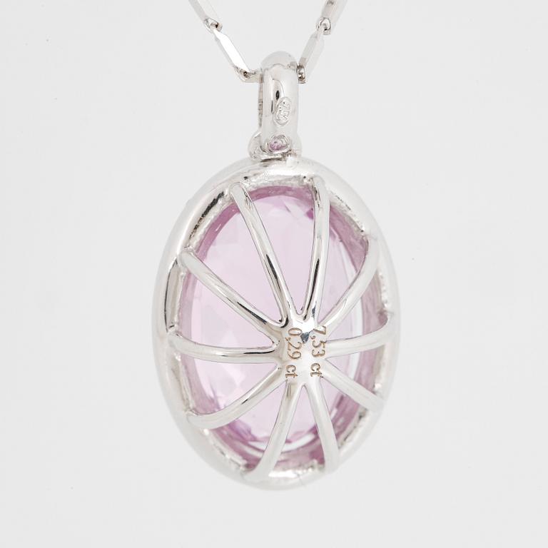 Kunzite and brilliant-cut diamond necklace.