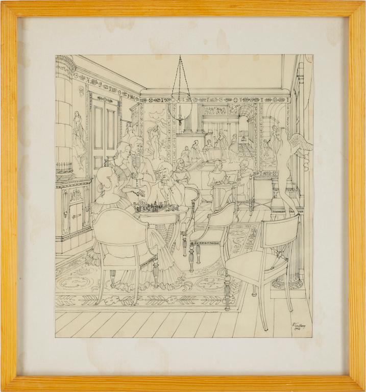 RUDOLF CARLBORG, 9 st, tuschteckningar, sign.