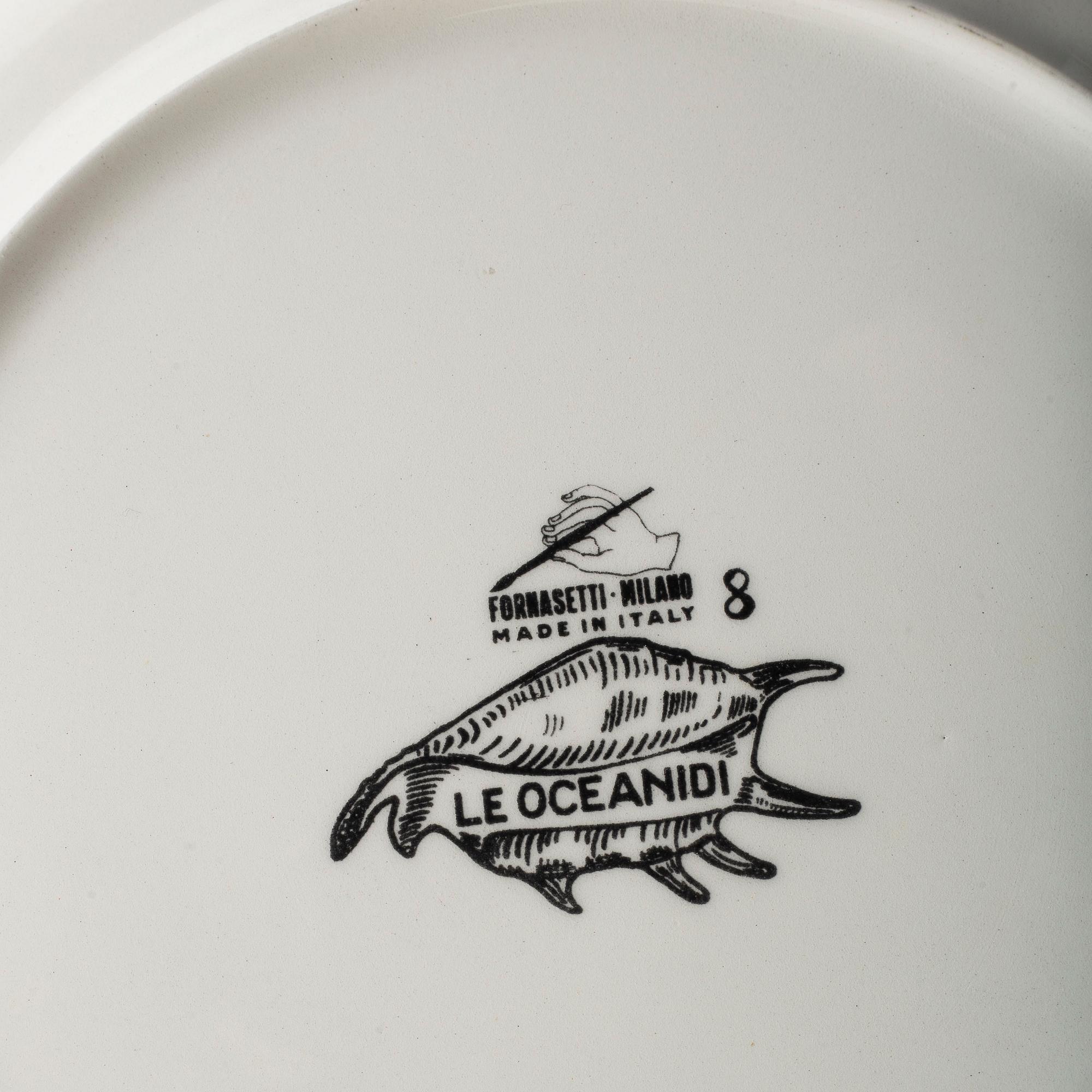 PIERO FORNASETTI, tallrikar, 4 st, samt skålar, 6 st, porslin, Milano, Italien.