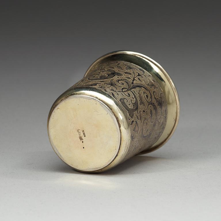 A Russian 19th century silver-gilt and niello beaker, unidentified makers mark, Moscow 1850's.