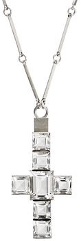 A Wiwen Nilsson rock crystal pendant and chain, sterling, Lund 1938.