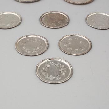 GLASUNDERLÄGG/COASTERS, 11 st, silver. Georg Jensen, sterling, Danmark respektive GAB, Stockholm, 1963-5.