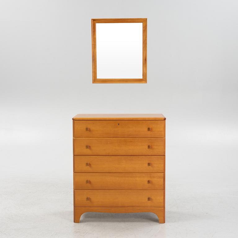 Carl Malmsten, a 'Vidar' chest of drawers and a mirror, late 20th Century.