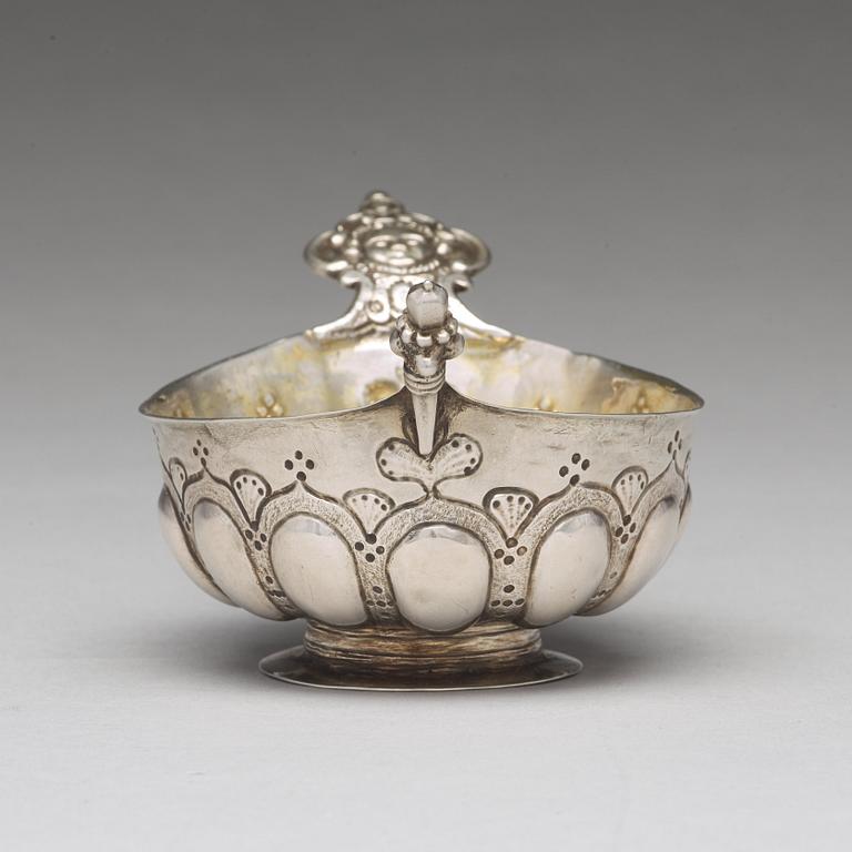 A Swedish 18th century parcel-gilt silver brandy bowl, mark of Hans Jacob Schmit, Karlskrona 1718.