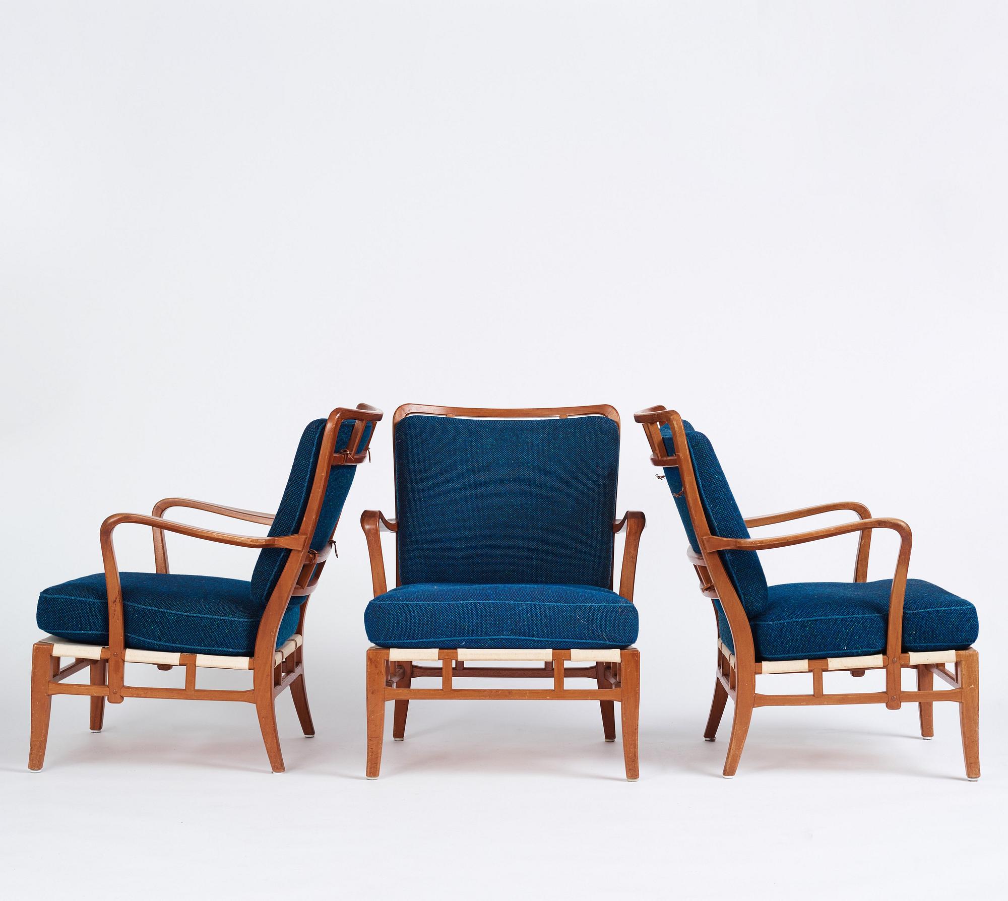 Carl-Axel Acking, a set of 3 easy chairs, "NK Hantverk" Nordiska Kompaniet, 1940s. Provenance Carl Axel Acking.