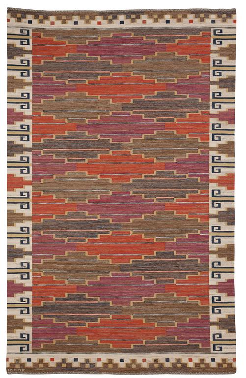 CARPET. "Bruna heden". Flat weave. 347,5 x 220,5 cm. Signed AB MMF.