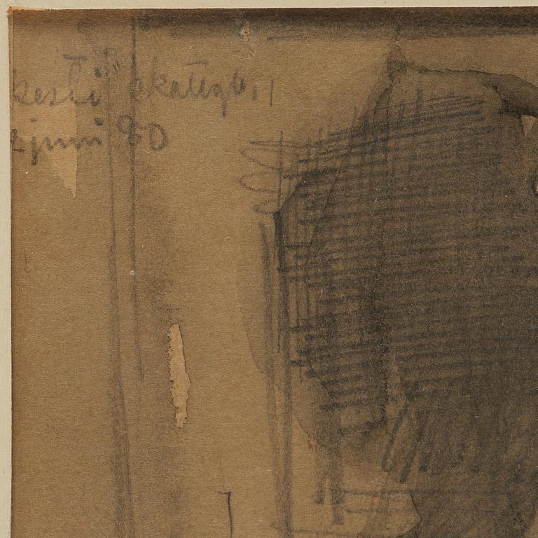Anders Zorn, "Orsakulla vid dörr med korg på armen".