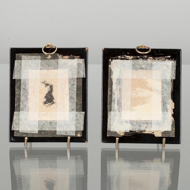 MINIATYRER, ett par, olja på papp, 1800-talets början.