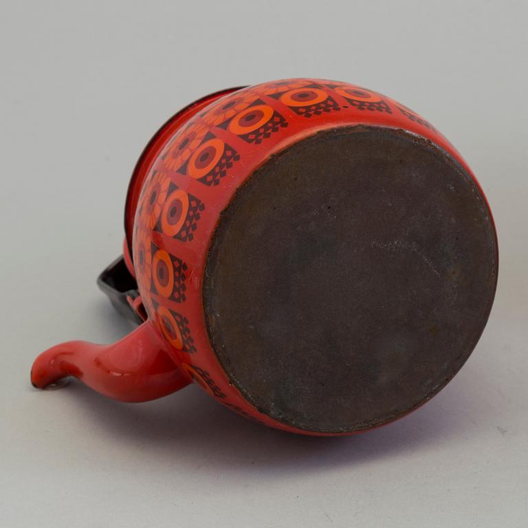 KAJ FRANCK, kastrull, kanna med lock samt skål, emaljerad plåt. Finel, Finland.