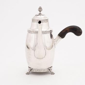 Anders Lundqvist, kaffekanna, silver, senempire, Stockholm 1843.