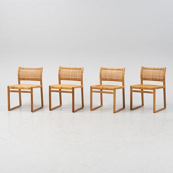 Børge Mogensen, four 'BM61' rattan and oak chairs.