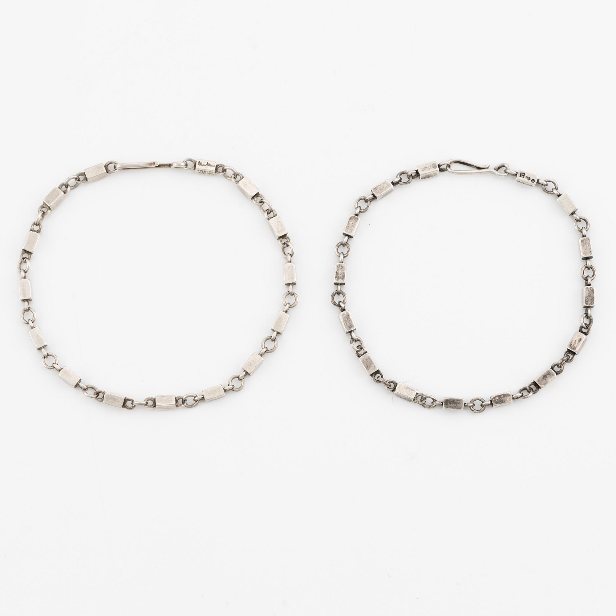 Wiwen Nilsson necklace/bracelet and earrings, silver.